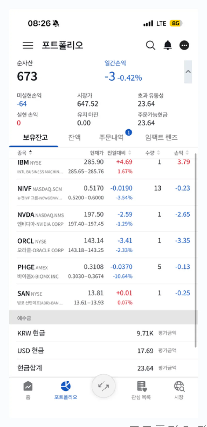 포트폴리오 개요 · 보유잔고
